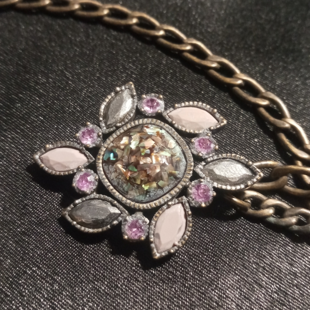 Waistchain 41 in long abalone Floral hook. Adjustable